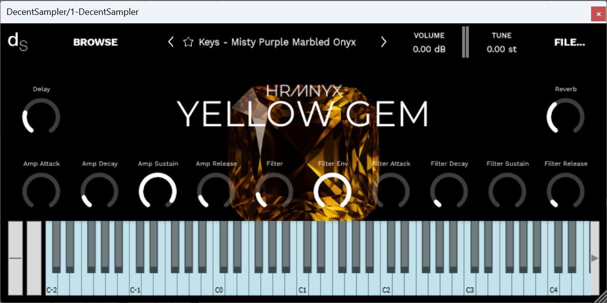 A screenshot of the Yellow Gem Sample Library instrument interface in Decent Sampler.